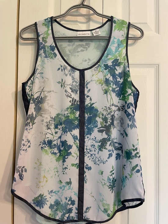 Liz Claiborne Tops - Liz Claiborne White Floral Print Sleeveless Top - Blue & Green Accents